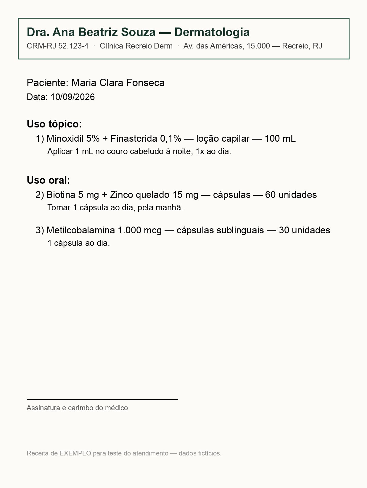 Receita legível de exemplo